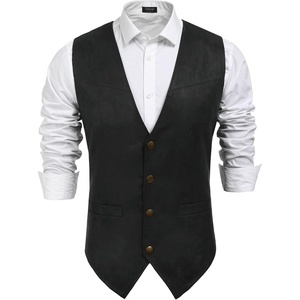image:imageCOOFANDY Mens Suede Leather Vest Cowboy Western Waistcoat Casual Slim Fit Suit VestBlack