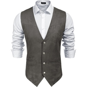 image:imageCOOFANDY Mens Suede Leather Vest Cowboy Western Waistcoat Casual Slim Fit Suit VestGrey