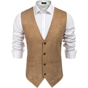 image:imageCOOFANDY Mens Suede Leather Vest Cowboy Western Waistcoat Casual Slim Fit Suit VestLight Khaki