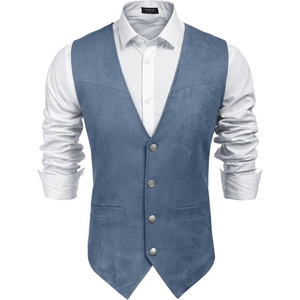 image:imageCOOFANDY Mens Suede Leather Vest Cowboy Western Waistcoat Casual Slim Fit Suit VestNavy Blue