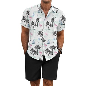 image:imageCOOFANDY Mens Summer Beach Outfits 2 Piece Short Sleeve Shirts and Shorts Vacation Texture Linen Sets for MenIsland Blue