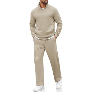 image:imageCOOFANDY Mens Sweatsuits 2 Piece Set Quarter Zip Pullover with Wide Leg Sweatpants Matching TracksuitBeige