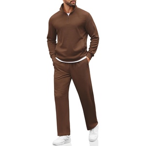 image:imageCOOFANDY Mens Sweatsuits 2 Piece Set Quarter Zip Pullover with Wide Leg Sweatpants Matching TracksuitBrown