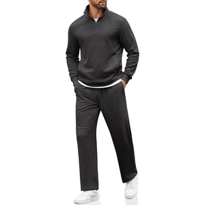 image:imageCOOFANDY Mens Sweatsuits 2 Piece Set Quarter Zip Pullover with Wide Leg Sweatpants Matching TracksuitDark Grey