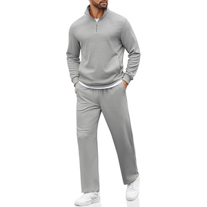 image:imageCOOFANDY Mens Sweatsuits 2 Piece Set Quarter Zip Pullover with Wide Leg Sweatpants Matching TracksuitLight Grey