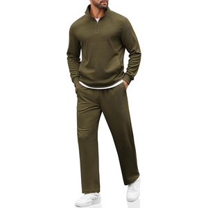image:imageCOOFANDY Mens Sweatsuits 2 Piece Set Quarter Zip Pullover with Wide Leg Sweatpants Matching TracksuitOlive Green