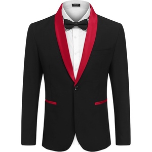 image:imageCOOFANDY Mens Tuxedo Jacket One Button Dress Suit Blazer Jacket for Wedding Dinner Prom PartyBlack Red