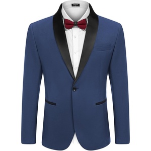 image:imageCOOFANDY Mens Tuxedo Jacket One Button Dress Suit Blazer Jacket for Wedding Dinner Prom PartyBluejacquard