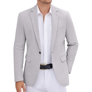 image:imageCOOFANDY Mens Tweed Herringbone Blazer One Button Casual Sports Coats Slim Fit Suit Jackets Formal Dress BlazersLight Grey