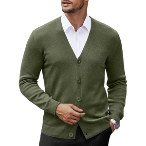 image:imageCOOFANDY Mens V Neck Cardigan Sweater Casual Lightweight Button Down Knitted Cardigan SweaterArmy Green