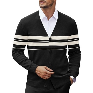 image:imageCOOFANDY Mens V Neck Cardigan Sweater Casual Lightweight Button Down Knitted Cardigan SweaterBlack Stripe
