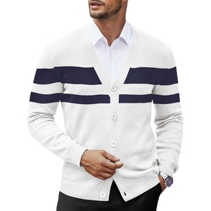 image:imageCOOFANDY Mens V Neck Cardigan Sweater Casual Lightweight Button Down Knitted Cardigan SweaterWhite Stripe