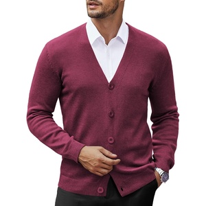 image:imageCOOFANDY Mens V Neck Cardigan Sweater Casual Lightweight Button Down Knitted Cardigan SweaterWine Red