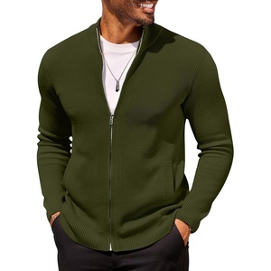 image:imageCOOFANDY Mens Zip Up Cardigan Sweater Slim Fit Casual Full Zip Sweaters Knit Stand Collar Cardigans with 2 Front PocketsArmy Green