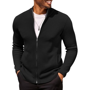 image:imageCOOFANDY Mens Zip Up Cardigan Sweater Slim Fit Casual Full Zip Sweaters Knit Stand Collar Cardigans with 2 Front PocketsBlack