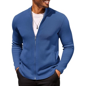 image:imageCOOFANDY Mens Zip Up Cardigan Sweater Slim Fit Casual Full Zip Sweaters Knit Stand Collar Cardigans with 2 Front PocketsBlue