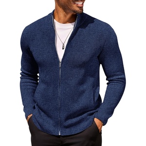 image:imageCOOFANDY Mens Zip Up Cardigan Sweater Slim Fit Casual Full Zip Sweaters Knit Stand Collar Cardigans with 2 Front PocketsDark Blue