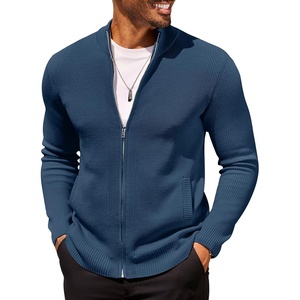 image:imageCOOFANDY Mens Zip Up Cardigan Sweater Slim Fit Casual Full Zip Sweaters Knit Stand Collar Cardigans with 2 Front PocketsDeep Blue