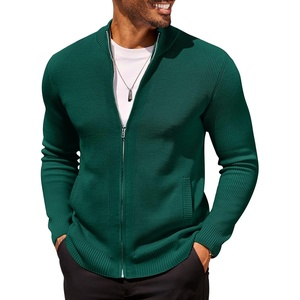 image:imageCOOFANDY Mens Zip Up Cardigan Sweater Slim Fit Casual Full Zip Sweaters Knit Stand Collar Cardigans with 2 Front PocketsGreen