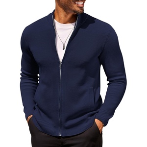 image:imageCOOFANDY Mens Zip Up Cardigan Sweater Slim Fit Casual Full Zip Sweaters Knit Stand Collar Cardigans with 2 Front PocketsNavy Blue