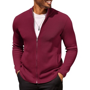 image:imageCOOFANDY Mens Zip Up Cardigan Sweater Slim Fit Casual Full Zip Sweaters Knit Stand Collar Cardigans with 2 Front PocketsWine Red