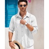 image:imageCOOFANDY Cuban Shirts for Men Long Sleeve Guayabera Shirts Button Up Linen Shirt Mexican Wedding Shirts White
