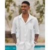 image:imageCOOFANDY Cuban Shirts for Men Long Sleeve Guayabera Shirts Button Up Linen Shirt Mexican Wedding Shirts White