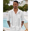 image:imageCOOFANDY Cuban Shirts for Men Long Sleeve Guayabera Shirts Button Up Linen Shirt Mexican Wedding Shirts White