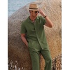 image:imageCOOFANDY Men 2 Piece Linen Outfit Beach Button Down Shirt Casual Loose Pant SetsArmy Green