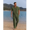 image:imageCOOFANDY Men 2 Piece Linen Outfit Beach Button Down Shirt Casual Loose Pant SetsArmy Green