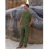 image:imageCOOFANDY Men 2 Piece Linen Outfit Beach Button Down Shirt Casual Loose Pant SetsArmy Green