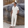 image:imageCOOFANDY Men 2 Piece Linen Outfit Beach Button Down Shirt Casual Loose Pant SetsAwhite