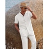 image:imageCOOFANDY Men 2 Piece Linen Outfit Beach Button Down Shirt Casual Loose Pant SetsAwhite