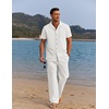 image:imageCOOFANDY Men 2 Piece Linen Outfit Beach Button Down Shirt Casual Loose Pant SetsAwhite