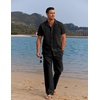 image:imageCOOFANDY Men 2 Piece Linen Outfit Beach Button Down Shirt Casual Loose Pant SetsBlack