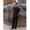 image:imageCOOFANDY Men 2 Piece Linen Outfit Beach Button Down Shirt Casual Loose Pant SetsBlack