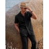 image:imageCOOFANDY Men 2 Piece Linen Outfit Beach Button Down Shirt Casual Loose Pant SetsBlack