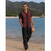 image:imageCOOFANDY Men 2 Piece Linen Outfit Beach Button Down Shirt Casual Loose Pant SetsBlack Patchwork Wine Red ShirtBlack Pants