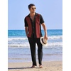 image:imageCOOFANDY Men 2 Piece Linen Outfit Beach Button Down Shirt Casual Loose Pant SetsBlack Patchwork Wine Red ShirtBlack Pants