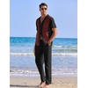 image:imageCOOFANDY Men 2 Piece Linen Outfit Beach Button Down Shirt Casual Loose Pant SetsBlack Patchwork Wine Red ShirtBlack Pants