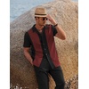 image:imageCOOFANDY Men 2 Piece Linen Outfit Beach Button Down Shirt Casual Loose Pant SetsBlack Patchwork Wine Red ShirtBlack Pants