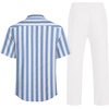 image:imageCOOFANDY Men 2 Piece Linen Outfit Beach Button Down Shirt Casual Loose Pant SetsBlue Stripes ShirtWhite Pants