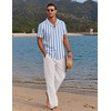 image:imageCOOFANDY Men 2 Piece Linen Outfit Beach Button Down Shirt Casual Loose Pant SetsBlue Stripes ShirtWhite Pants