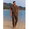 image:imageCOOFANDY Men 2 Piece Linen Outfit Beach Button Down Shirt Casual Loose Pant SetsBrown
