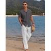 image:imageCOOFANDY Men 2 Piece Linen Outfit Beach Button Down Shirt Casual Loose Pant SetsDark Gray ShirtWhite Pants