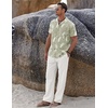 image:imageCOOFANDY Men 2 Piece Linen Outfit Beach Button Down Shirt Casual Loose Pant SetsGreen Floral ShirtWhite Pants
