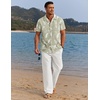 image:imageCOOFANDY Men 2 Piece Linen Outfit Beach Button Down Shirt Casual Loose Pant SetsGreen Floral ShirtWhite Pants