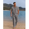 image:imageCOOFANDY Men 2 Piece Linen Outfit Beach Button Down Shirt Casual Loose Pant SetsGrey