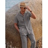 image:imageCOOFANDY Men 2 Piece Linen Outfit Beach Button Down Shirt Casual Loose Pant SetsGrey