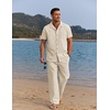 image:imageCOOFANDY Men 2 Piece Linen Outfit Beach Button Down Shirt Casual Loose Pant SetsKhaki